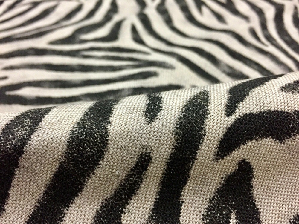 ZEBRA Animal Print Fabric Linen Cotton Blend curtains Black Stripes 55” wide