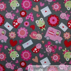 BonEful Fabric FQ Cotton Quilt Gray Red Pink Love Heart Polka Dot Frog Girl SALE