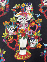 Alexander Henry Tree of Life Day of the Dead Black Cotton Fabric BTY #68