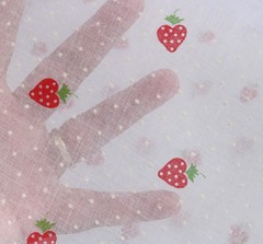 2 Yards VTG Semi-Sheer Voile Dotted Swiss Fabric Scattered Strawberries