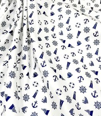 NAUTICAL WHITE POLISHED COTTON ANCHOR LIGHTHOUSE Fabric 44″W BTY Craft Decor