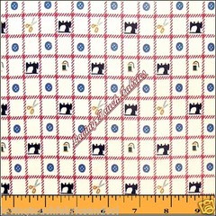 MARCUS BROTHERS TINY VINTAGE SEWING MACHINES THREAD BUTTONS FABRIC 18″X 22″
