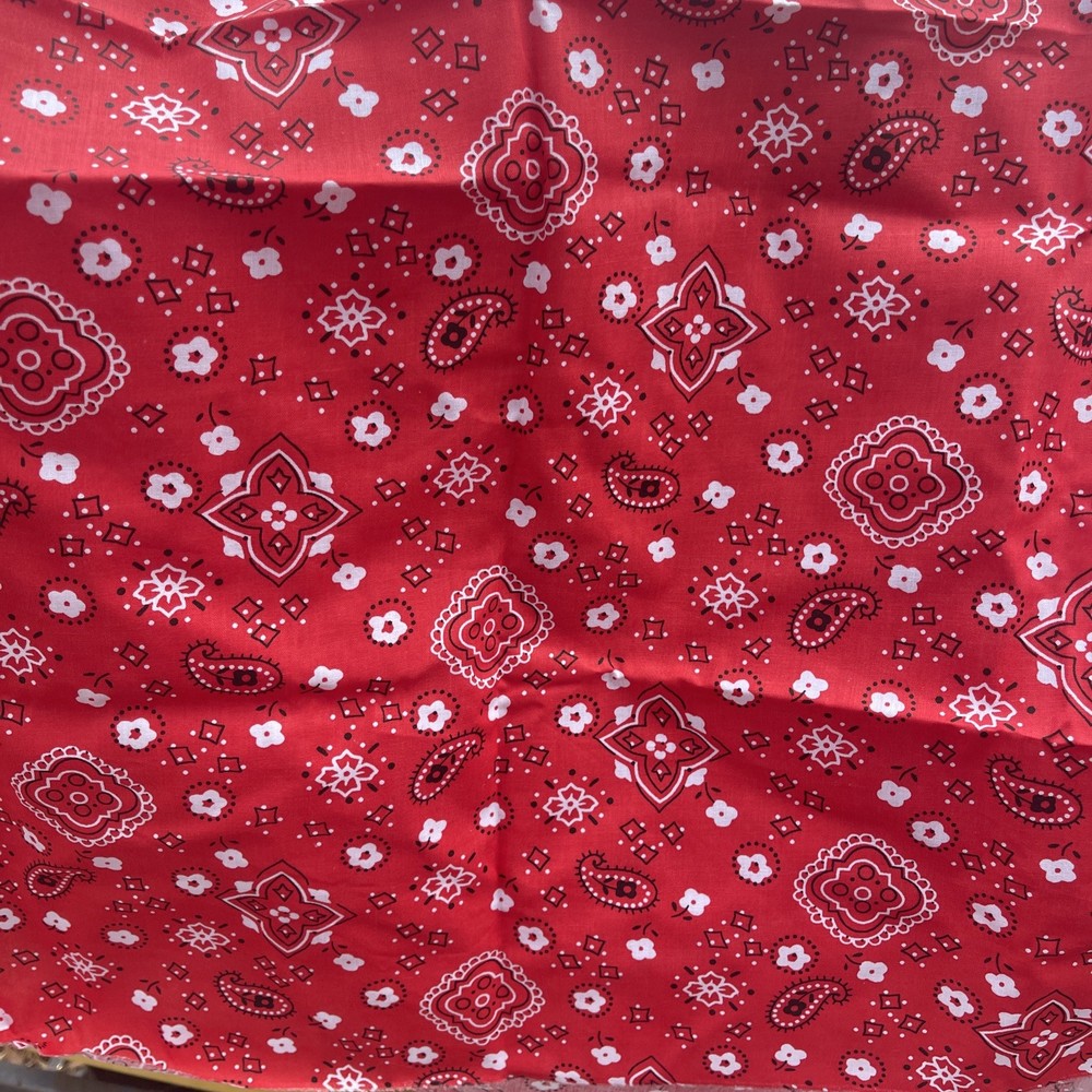 32” x 58” Cotton Polyester Red Bandana Print Paisley Pattern Fabric Arts Crafts
