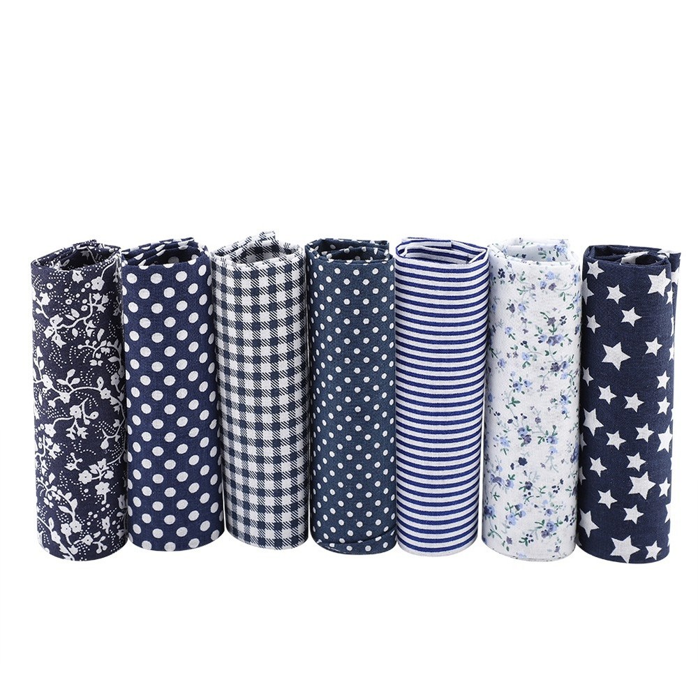 7pcs 50x50cm Cotton Fabric DIY Assorted Pre-Cut Bedding Kit (Blue)