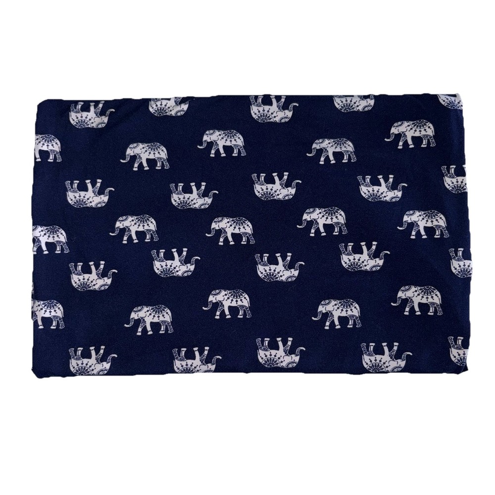 Navy Blue Indigo White Elephant Print Fabric Stretch Knit Blend 1 Yard 36 x 59