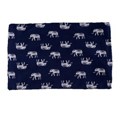 Navy Blue Indigo White Elephant Print Fabric Stretch Knit Blend 1 Yard 36 x 59