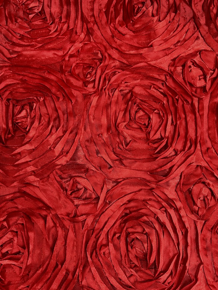 Paige DARK RED 3D Floral Polyester Satin Rosette Fabric by the Yard – 10028