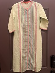 Aurelia Kurta Lime Green Striped Multi Colored Dobby Fabric Small Made In India