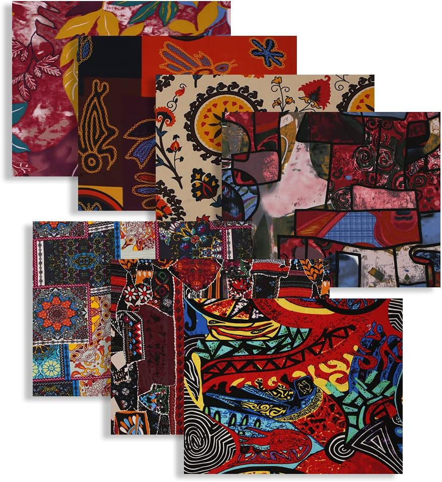 Indian Fabric,7 PCS Ethnic Cotton Linen Fabric,50 X 40Cm/ 20 X 16 Inches Vintage