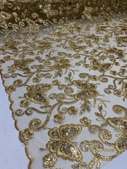Gold Butterfly Sequin Lace 3D Embroidered Floral Mesh Couture Beaded Fabric