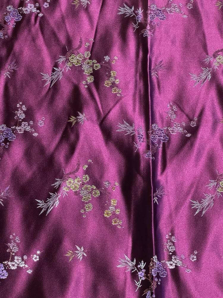 Wine color Chinese Satin Plum Blossom Brocade Polyester remnant 19″ x 47″ wide