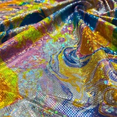 Abstract Metallic Colored Waves Broken Spandex Fabric Stretch by yard Swimwear