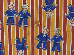 2.4 yds Vintage Sailors Boys Red Orange Stripe Cotton Novelty Juvenile Fabric