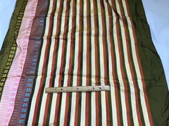 Vintage Thai Hand Woven Silk Multicolor Stripe w/Border 3.4 yrds x 35″ Wide