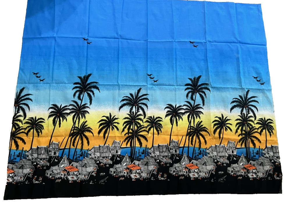 Cotton Fabric Tropical Panel Village Beach Birds Ethnic Apx 56.5″x 45″ New