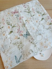 3.3 yds (18”) watercolor flowers butterflies crinkled double gauze fabric 260712