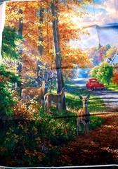 36×44 Fabric Panel Autumn Country Harvest Pumpkins Deer Red Barn DAVID TEXTILES