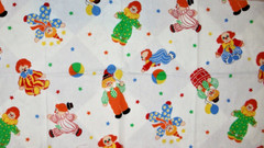 VTG COTTON FABRIC CHILDRENS fun PRINTS Popples, clowns, skating pigs, appliques