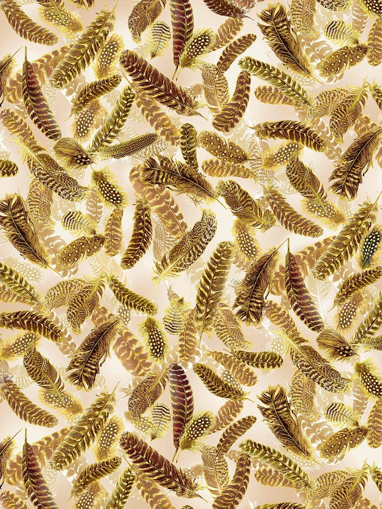 Basics Fabric | Gilded Feathers Toss Brown Cream | Kanvas Studio YARD