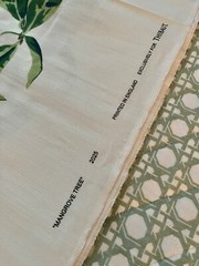 1.5 yards Thibaut Mangrove Tree Green & White Fabric Linen Cotton Tropical Leaf
