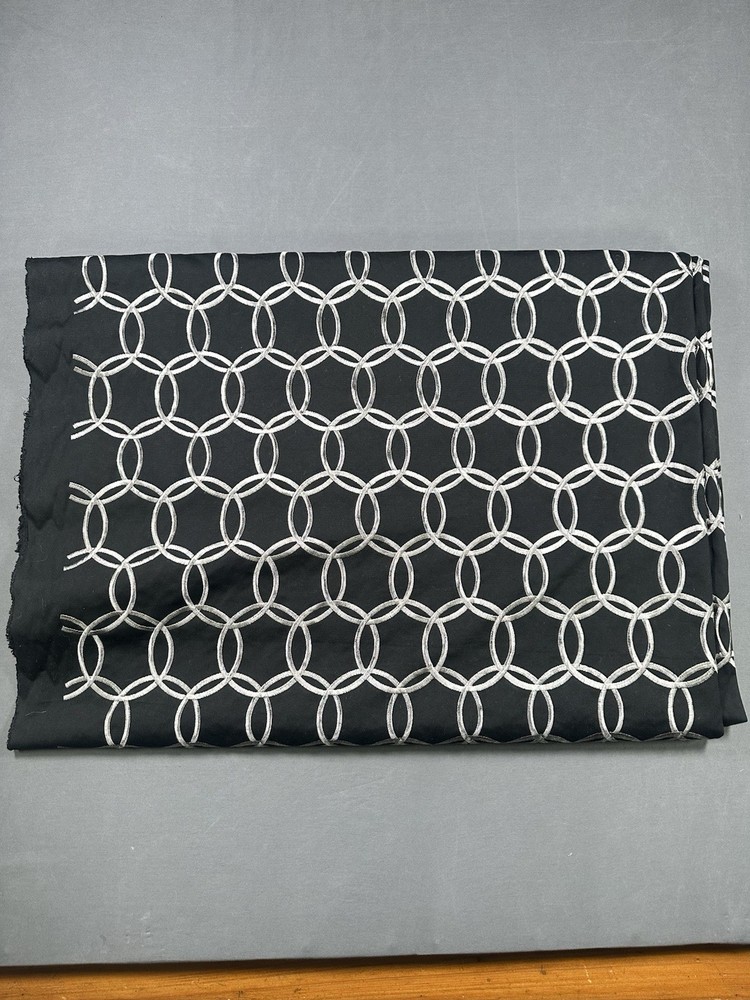 Upholstery Black With Silver Circles Embroidered Fabric, Cotton 4 Yards 58 X 144