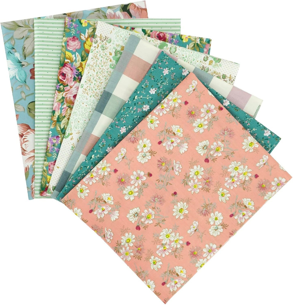 7-Piece Floral Printed Quilting Fabric Bundle, 100% Cotton Fat Quarters, 22″x22″