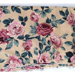 3yd Pink Roses on Beige Coventry Collection Floral Fabric 80s Hoffman California