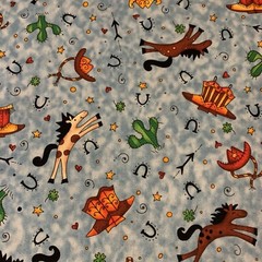 Giddyup Fabric By Kari Pearson For Quilting Treasures Horses Hats Boots Blue BTY