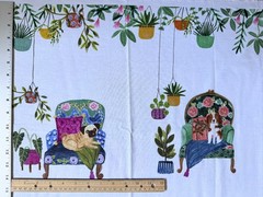 Dogs in Comfy Chair by Rebecca Jones for Clothworks cotton Panel 43×24 RARE