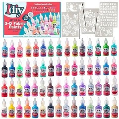 60 Vibrant Fabric Paints Set with Brushes and Stencils