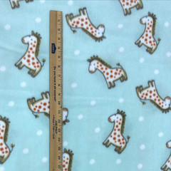 JoAnn Kids Fleece Fabric Pale Aqua Blue with Giraffes BTY #57