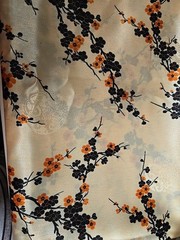 Vtg Orange Blossom Floral Chinese Satin Fabric 2 Yds X 54″ Wide
