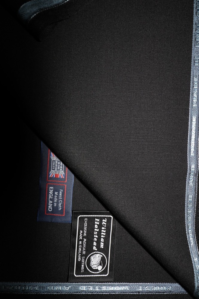60% MOHAIR, 40% WOOL BLACK SUITING FABRIC MADE IN ENGLAND William Halstead 3.65m