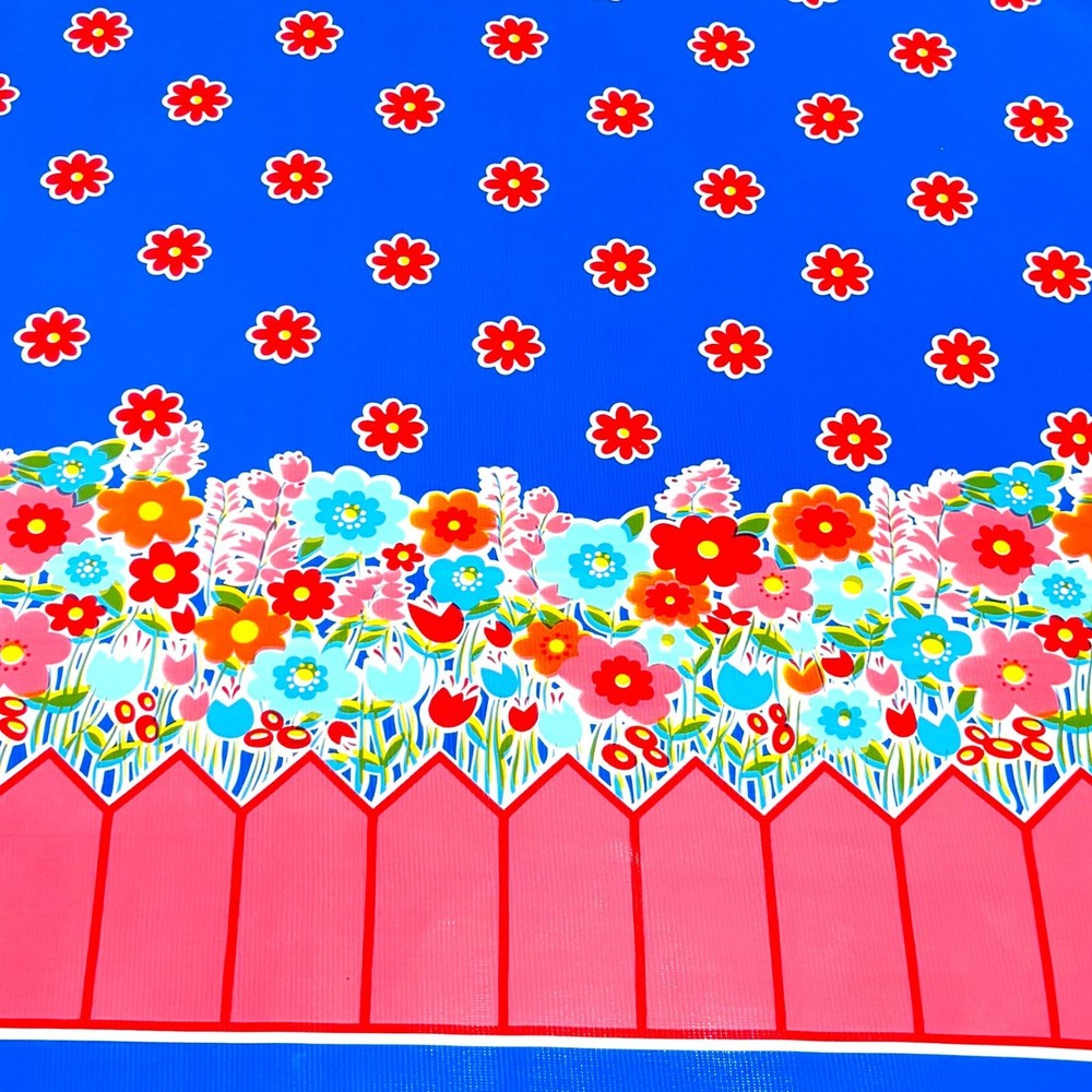 Backyard Blue Oilcloth Fabric By The Roll (12 Yards)