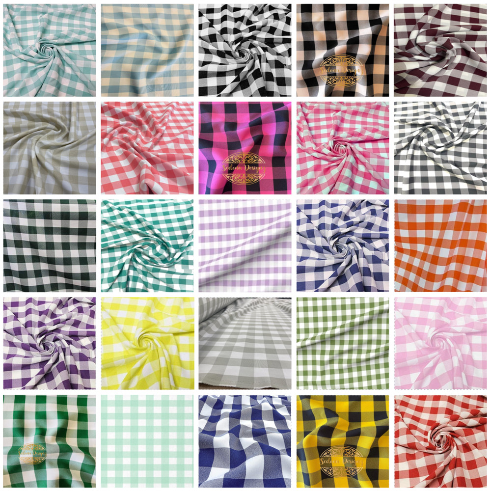 1″ Checkered Gingham PolyPoplin Fabric by The Yard – 60 Inch Wide