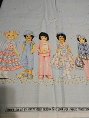 Vintage 2004 Paper Dolls By Patty Reed Border BLUE Fabric 3+YARDS