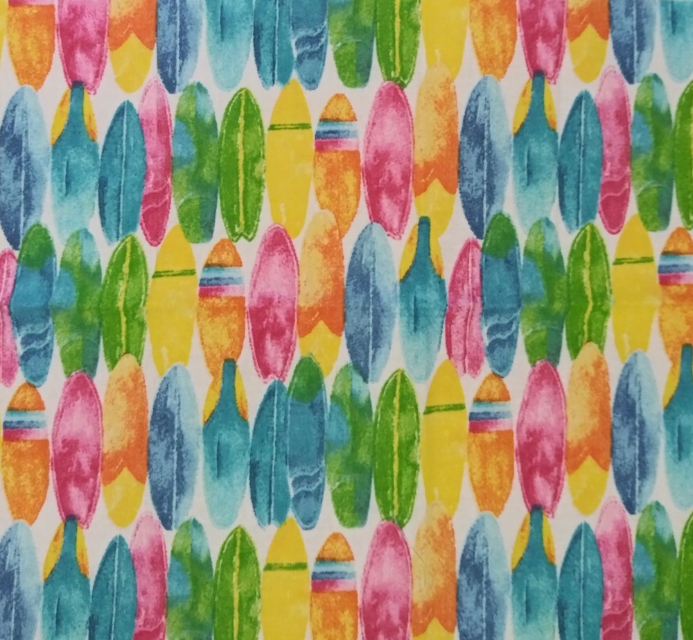 New 1/4 yd (9″ x 21″) Cotton Fabric Beach Waves Ocean Surfing Colorful Surfboard