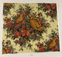 Vintage Fabric Scrap Birds Partridge Botanical Autumn Colors Rustic Traditional