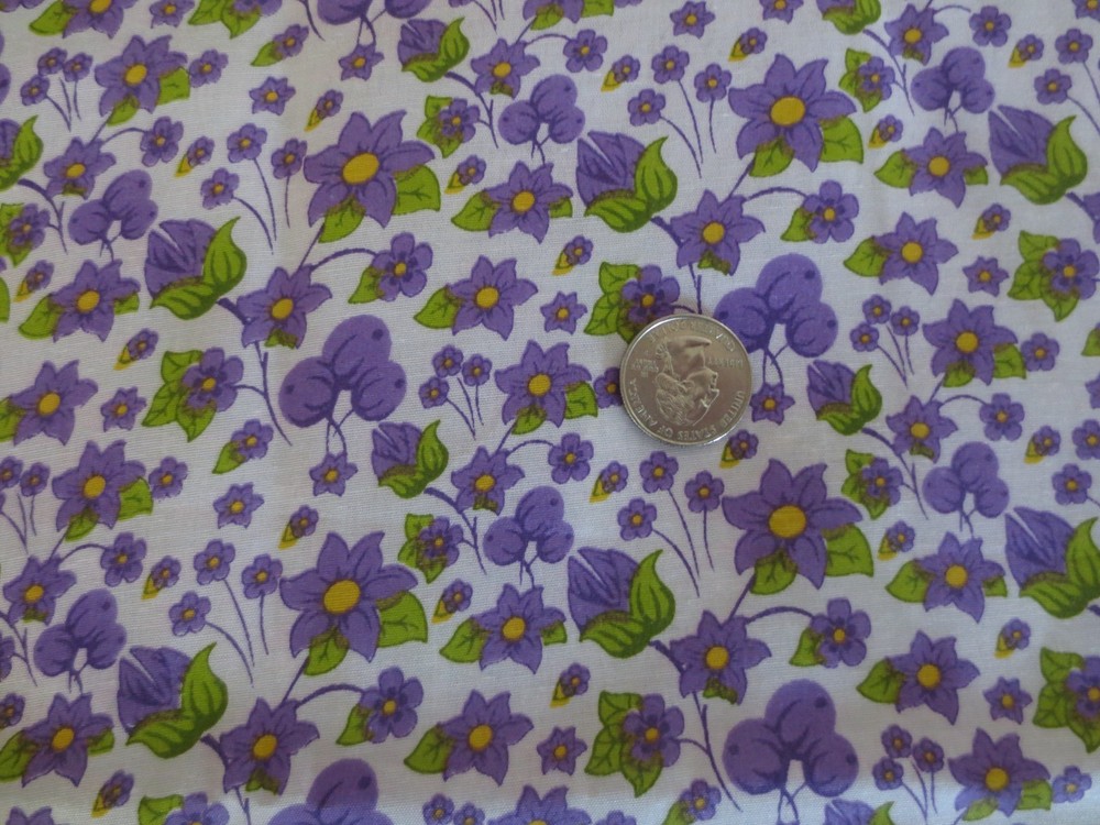 5216. 5 Remnants PURPLE FLOWERS & FRUIT Cotton FABRIC – 43″ x 2-2/3 yds. Total