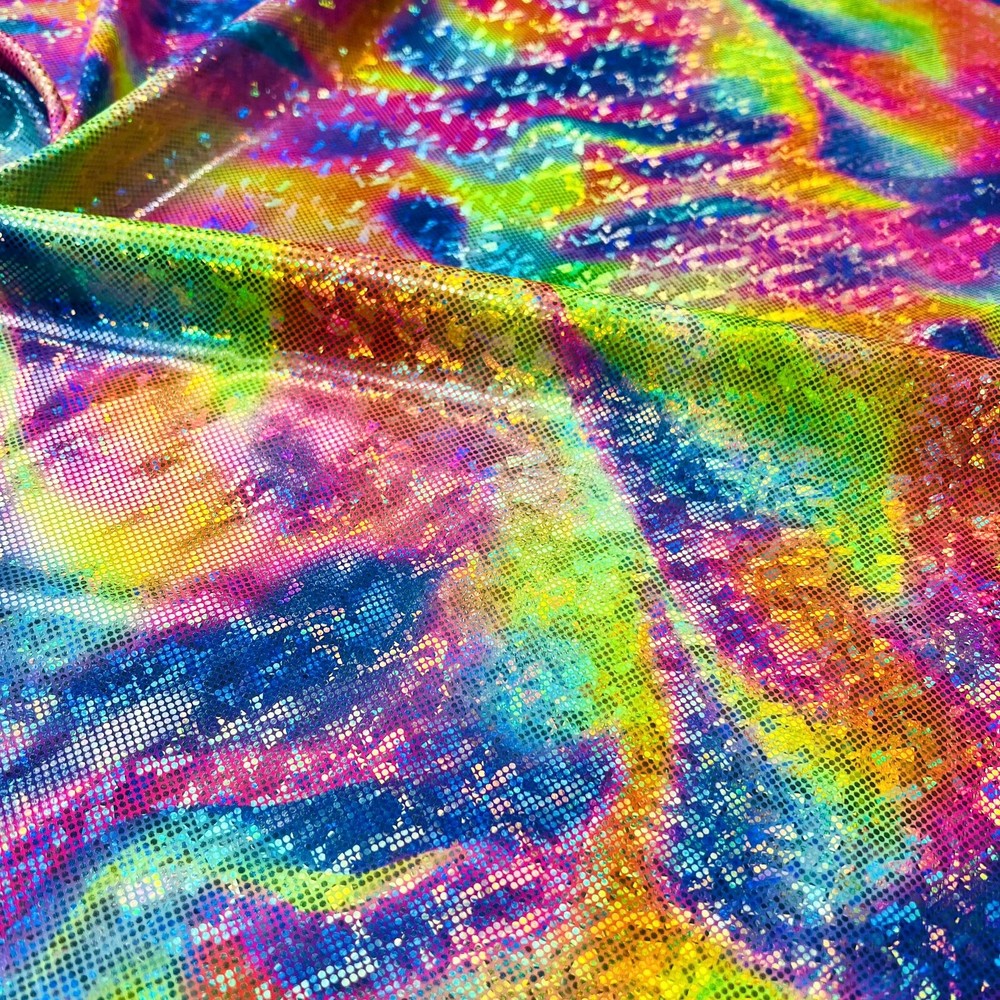 Abstract Multicolor Metallic Print Spandex Fabric Stretch by Yard for Swimwear