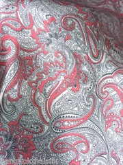 Paisley Print NON-STATIC Viscose Satin Feel Material Fabric BTY – Burgundy Ivory