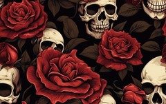 Skull And Roses Printed Cotton Fabric By The Yard