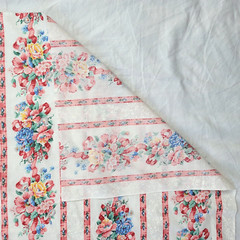 Vintage Cranston Floral Rose Bow Stripe Fabric Pink Blue Bouquet Cottagecore BTY