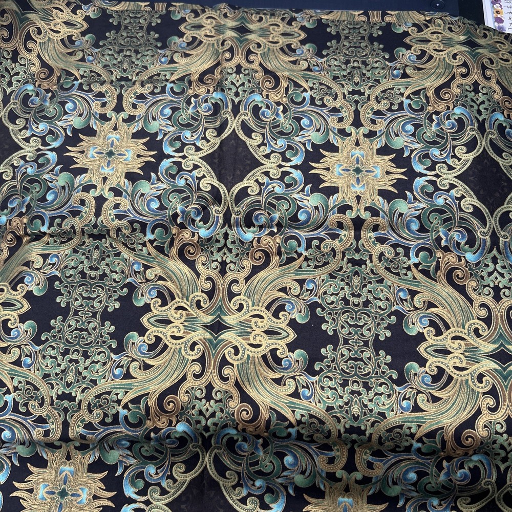 Paula Nadelstern Opulence Benartex Black Gold Turquoise Cotton Quilting Fabric