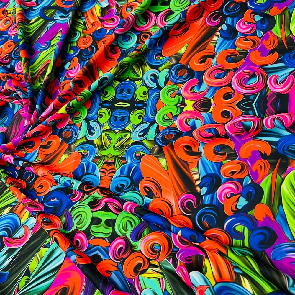 Stretch Spandex Fabric Neon Multicolor Waves Print 60″ wide by yard for Swimwear
