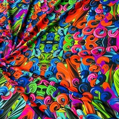 Stretch Spandex Fabric Neon Multicolor Waves Print 60″ wide by yard for Swimwear