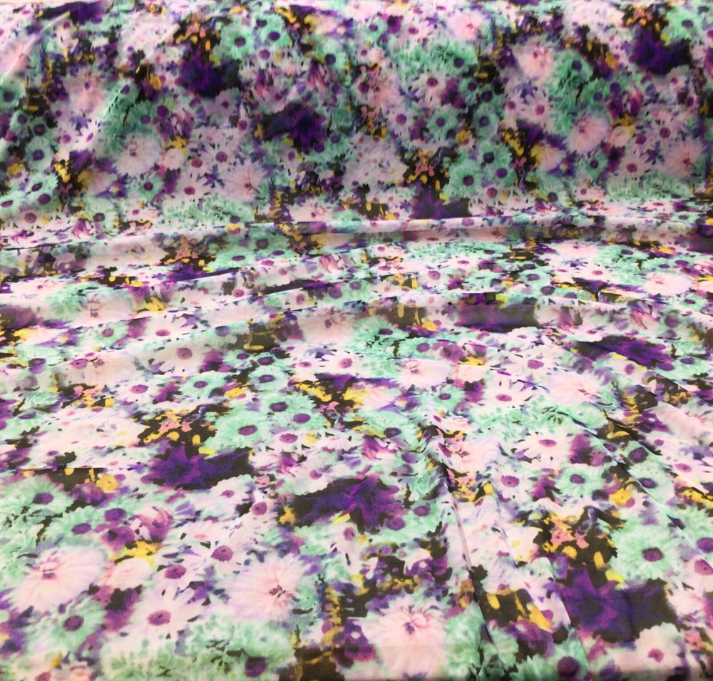 PowerNet Stretch Mesh Nylon Spandex Sheer Printed Purple Mint Yellow Floral Z505