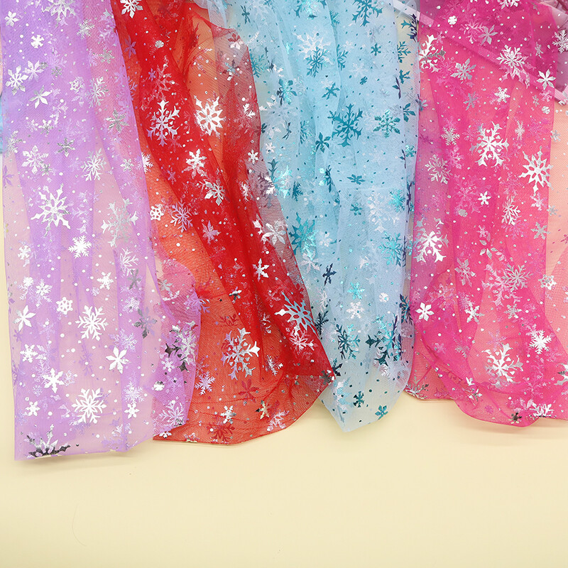 150cm x 90cm Snowflake Tulle Silver Decal Organza Mesh Cloth DIY Handmade Fabric