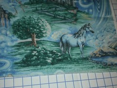Vintage Cranston Fabric Magical Dragons Wizards Castles Unicorns 34″ L x 44″ W