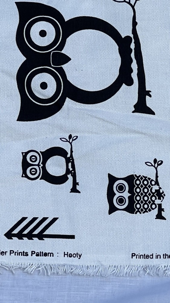 Hooty owl Animal Print Fabric Black White Pattern USA